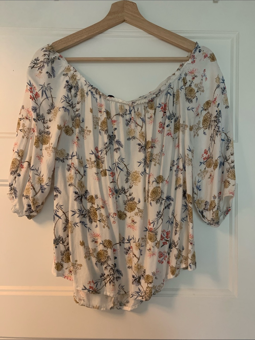 Dainty Hooligan Cream Floral Off-Shoulder Peasant Blouse